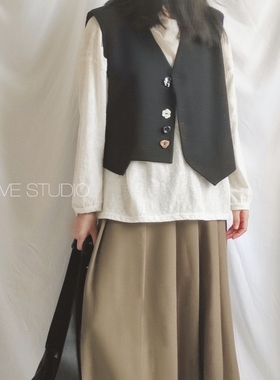 X.TIVE 秋冬系列不规则复古西装马甲异形纽扣休闲百搭黑色薄垫肩