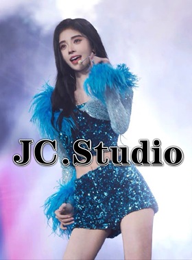 鞠婧祎同款演出服绿色亮片舞蹈服爵士打歌服舞台装表演服套装