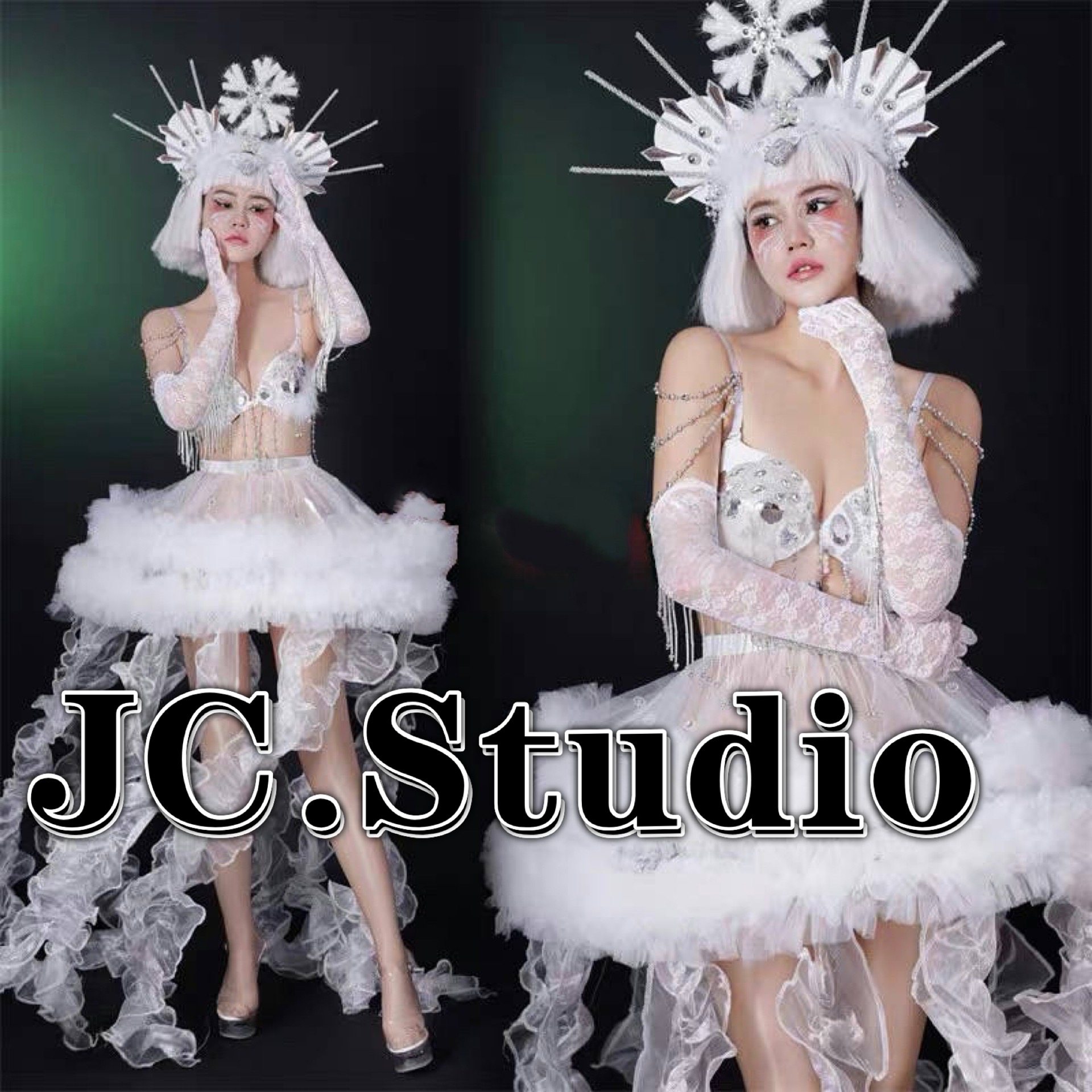 定制酒吧夜店gogo演出服白色圣诞节主题dj歌手性感舞台表演服套装