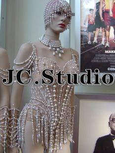 定制酒吧嘉宾歌手礼服高定重工珍珠手缝夜店ds派对gogo演出服