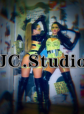 定制荧光蕾丝绿色gogo演出服女酒吧性感人屏互动ds颗粒套装辣妹