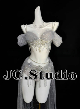 定制舞台歌手性感蕾丝灰色公主大气颗粒欧美live house演出服Gogo