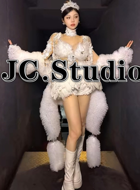 爆美白色闪光高端大气演出服酒吧dj外场商演舞蹈gogo歌手演出服