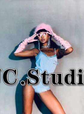 新款爆美蓝色流苏大气演出服酒吧歌手嘉宾GOGO演出连体套装