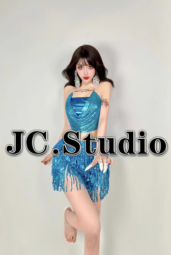 性感bling挂脖钻背心蹦迪上衣流苏亮片短裤高腰套装裙演出服