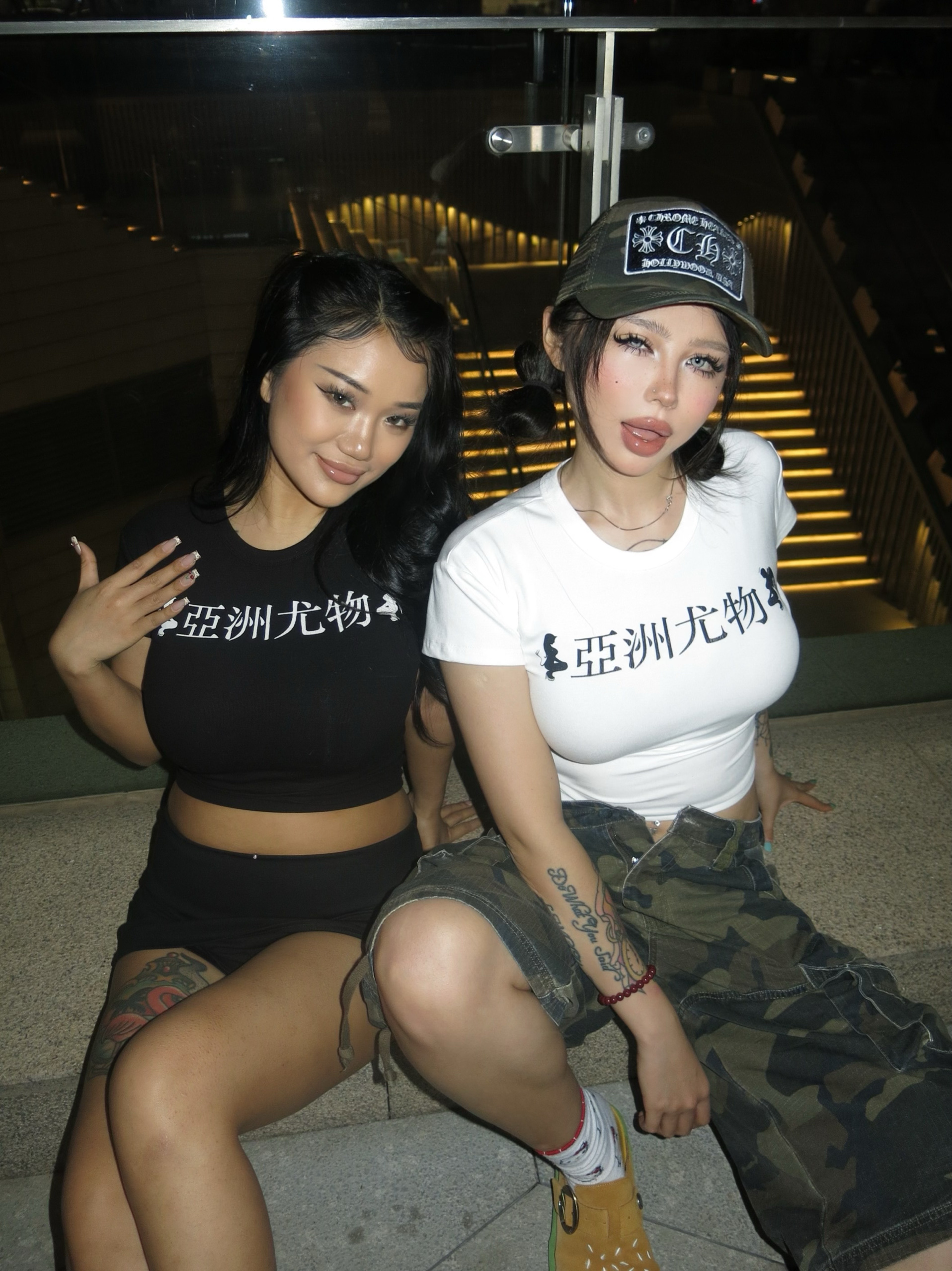 AsianDoll亚洲尤物天使恶魔印花露脐辣妹标语弹力紧身夏T恤短袖女