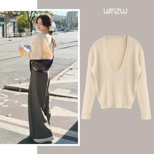 一枝南南明星同款韩版时尚设计U领套头温柔风羊毛针织毛衣女