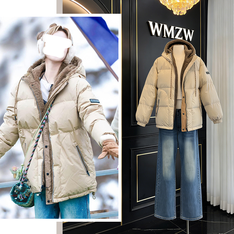 宋雨琦同款加厚白鸭绒羽绒服