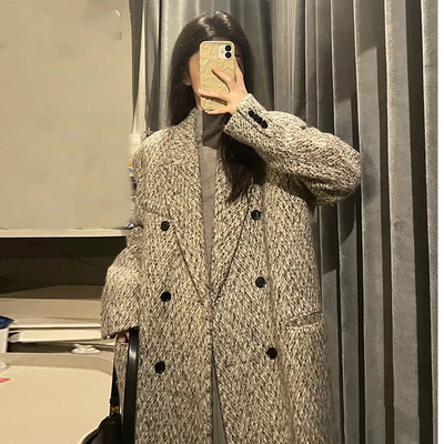 高级感赫本风加厚呢子大衣外套