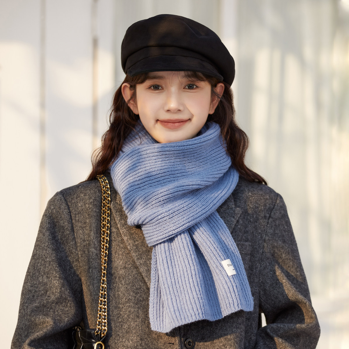 韩系百搭纯色针织围巾女生冬天氛围感防寒保暖围脖长款情侣披肩潮