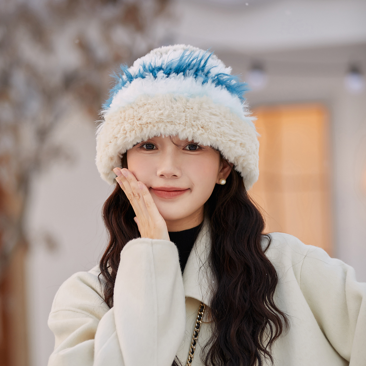 林小橘甜美洋气手工编织毛线盆帽