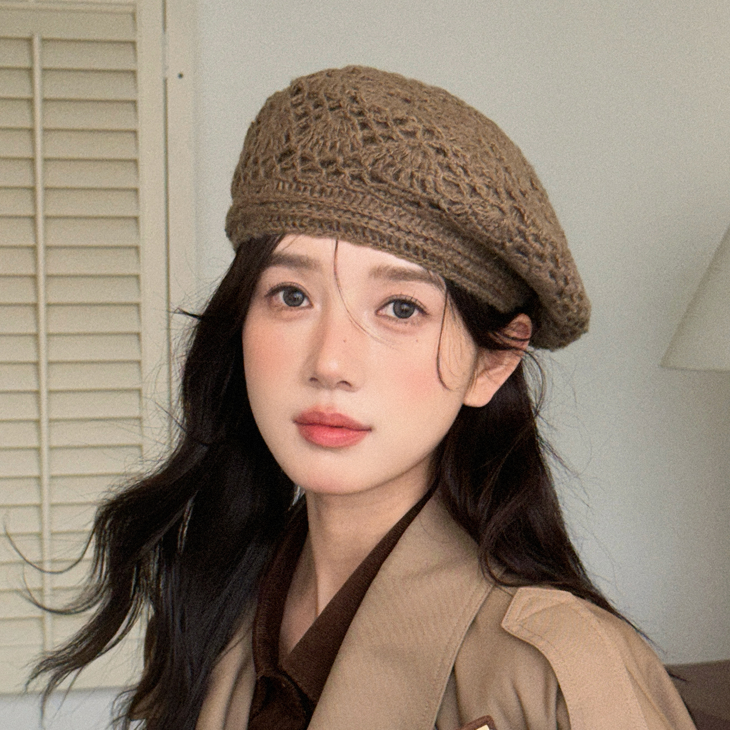 林小橘镂空针织贝雷帽文艺甜美