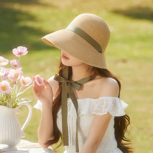 法式气质圆顶草帽女夏季高品质草编遮阳帽赫本风礼帽户外太阳帽子