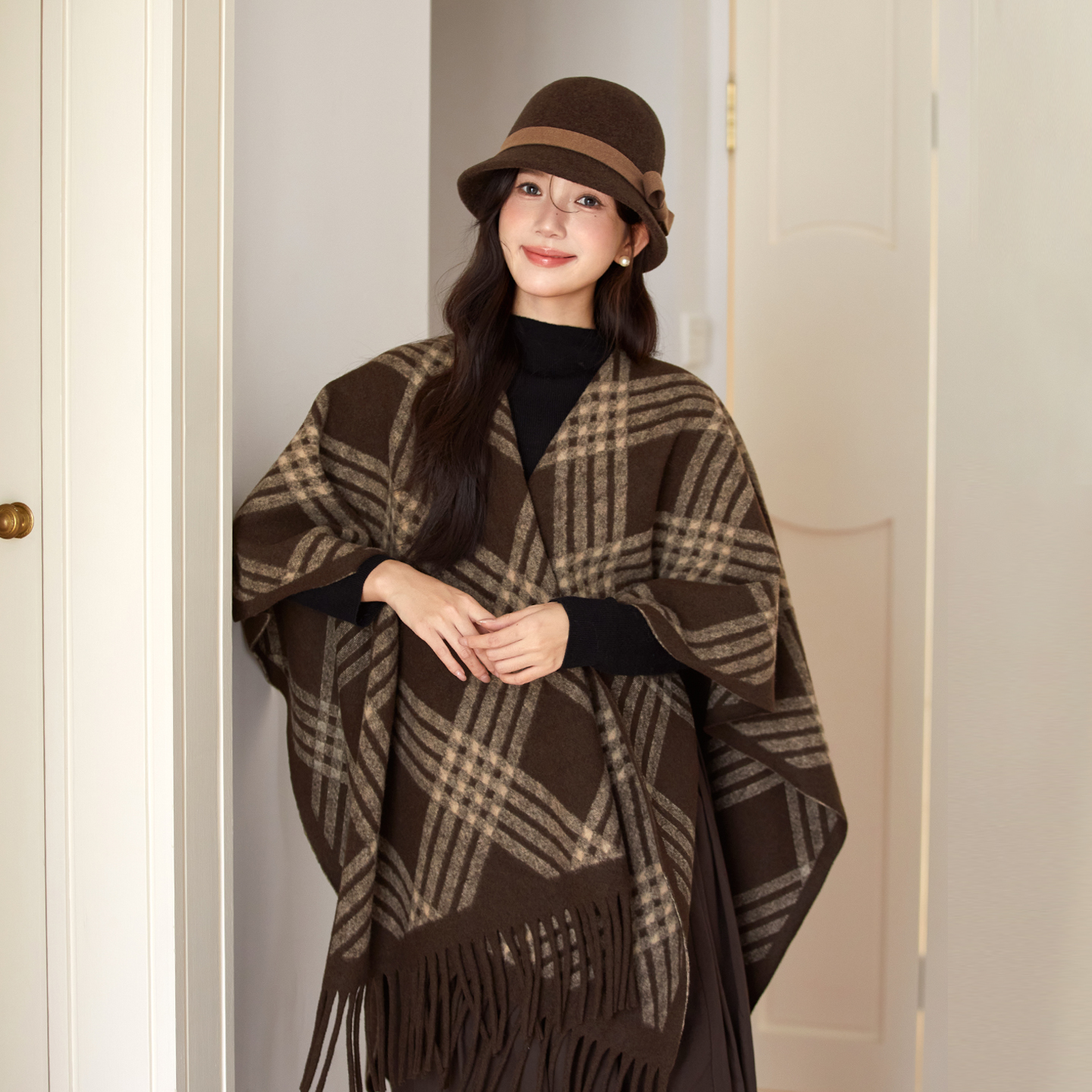 林小橘保纹大披肩外搭保暖斗篷