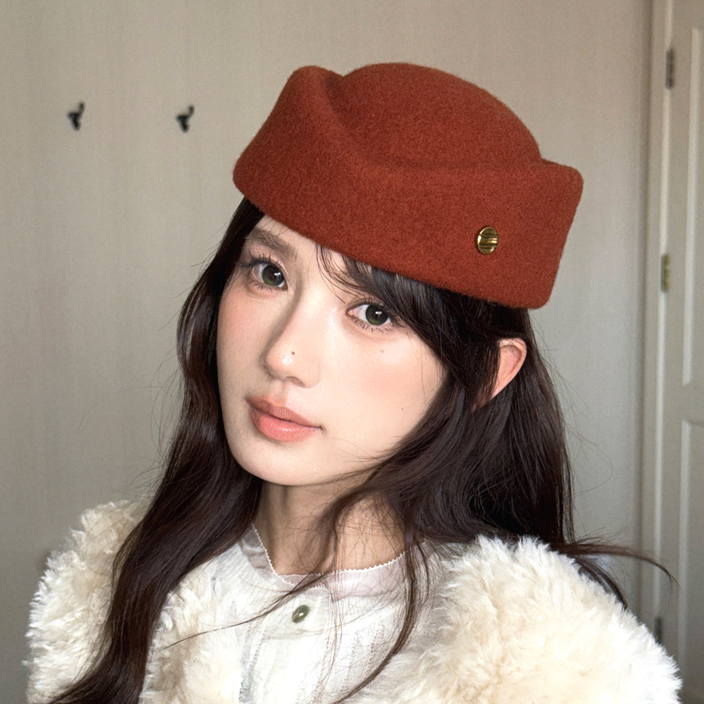 法式定型羊毛礼帽高级感毛呢空姐帽制服千金帽子复古赫本风药盒帽