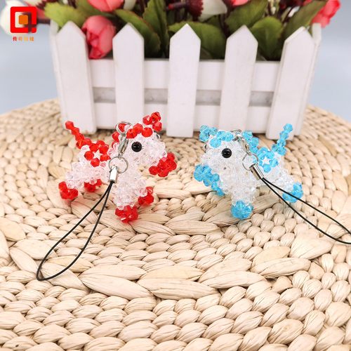 手工编织水晶串珠生肖马手机挂饰