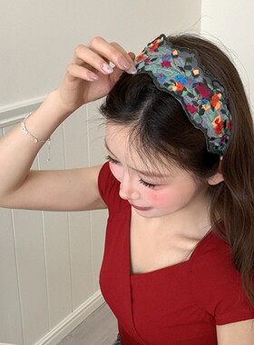 复古田园风彩色花朵刺绣发箍