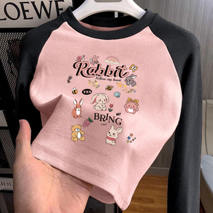 儿童德绒打底衫女童内搭甜美韩系上衣秋冬款洋气卡通撞色宝宝衣服