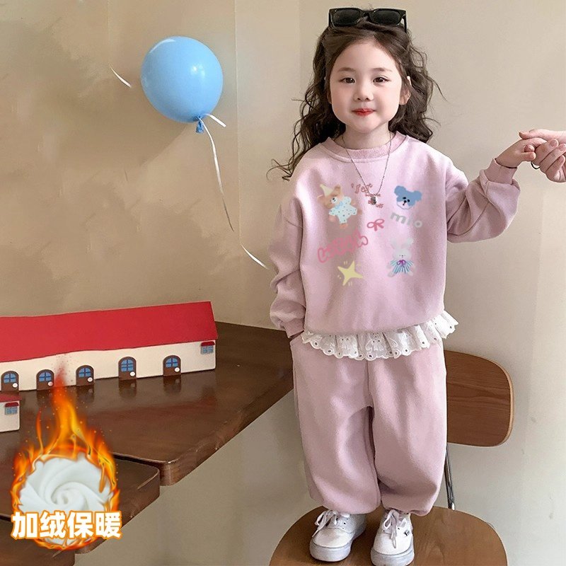 女宝宝超好看小套装秋冬加绒女童卫衣休闲两件套女孩洋气穿搭衣服