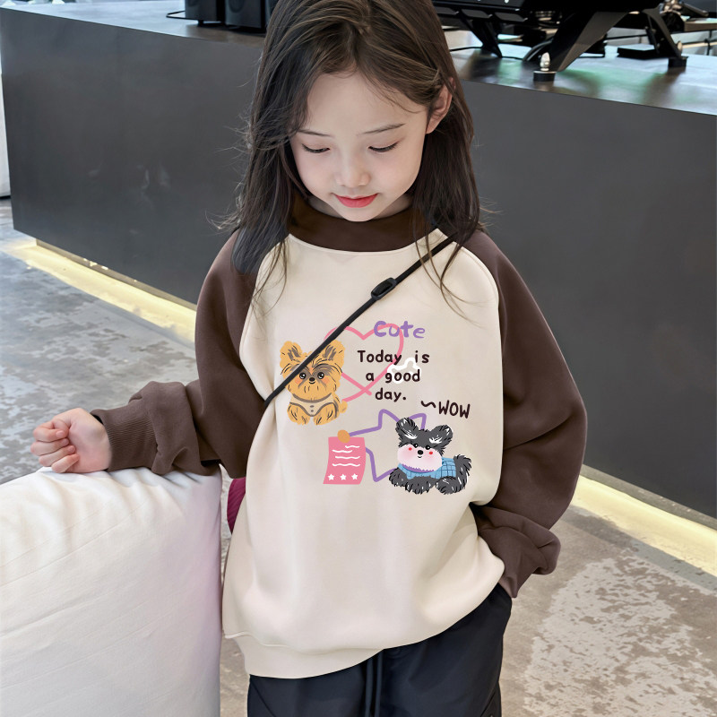 卡通小女孩洋气独特卫衣2026款女童插肩长袖秋冬韩版休闲加绒上衣