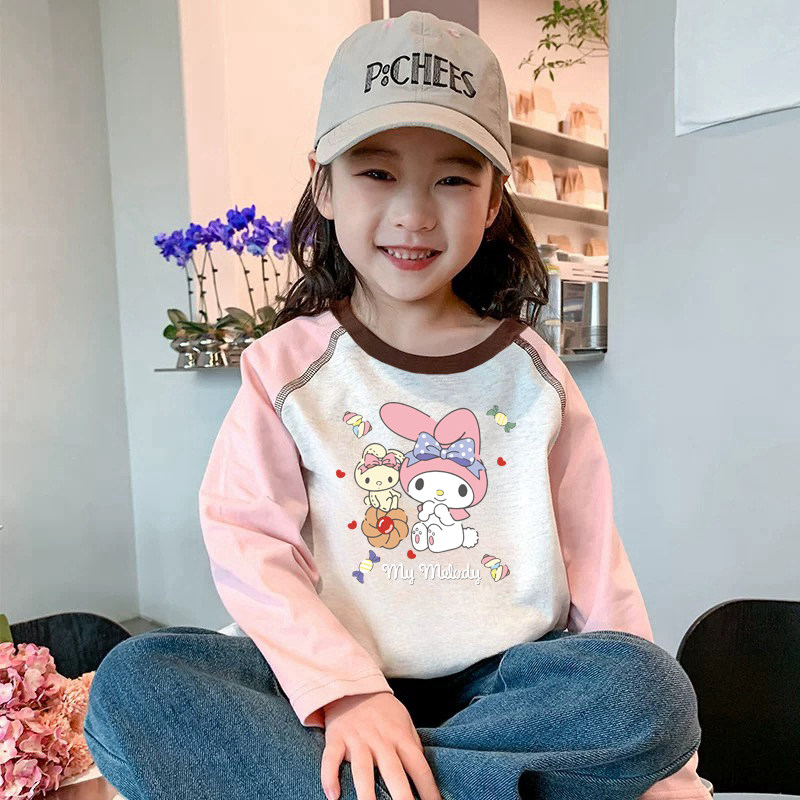 女童美乐蒂t恤长袖纯棉韩版卡通撞色儿童春秋宝宝洋气时髦打底衫T