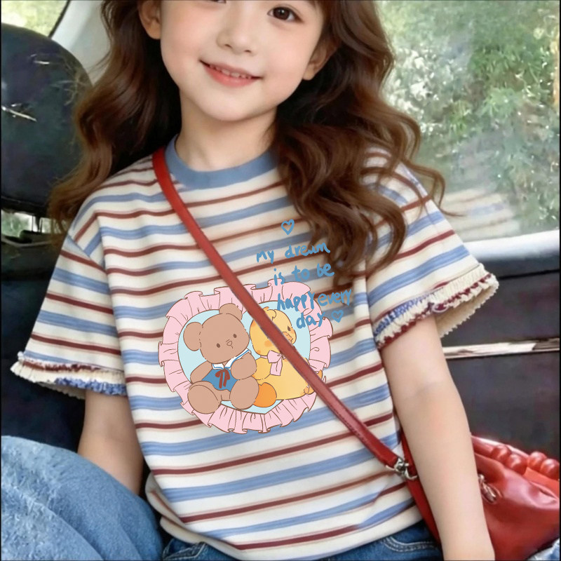 女童条纹短袖t恤纯棉夏装
