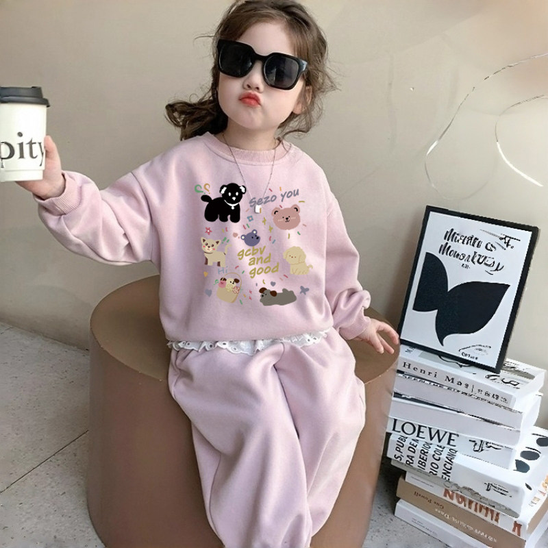 女童加绒套装秋冬2025新款洋气时髦卡通女孩宝宝超好看卫衣两件套