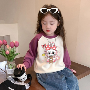 拉布布儿童卫衣春秋装2025款卡通polo领女童长袖上衣加绒宝宝衣服