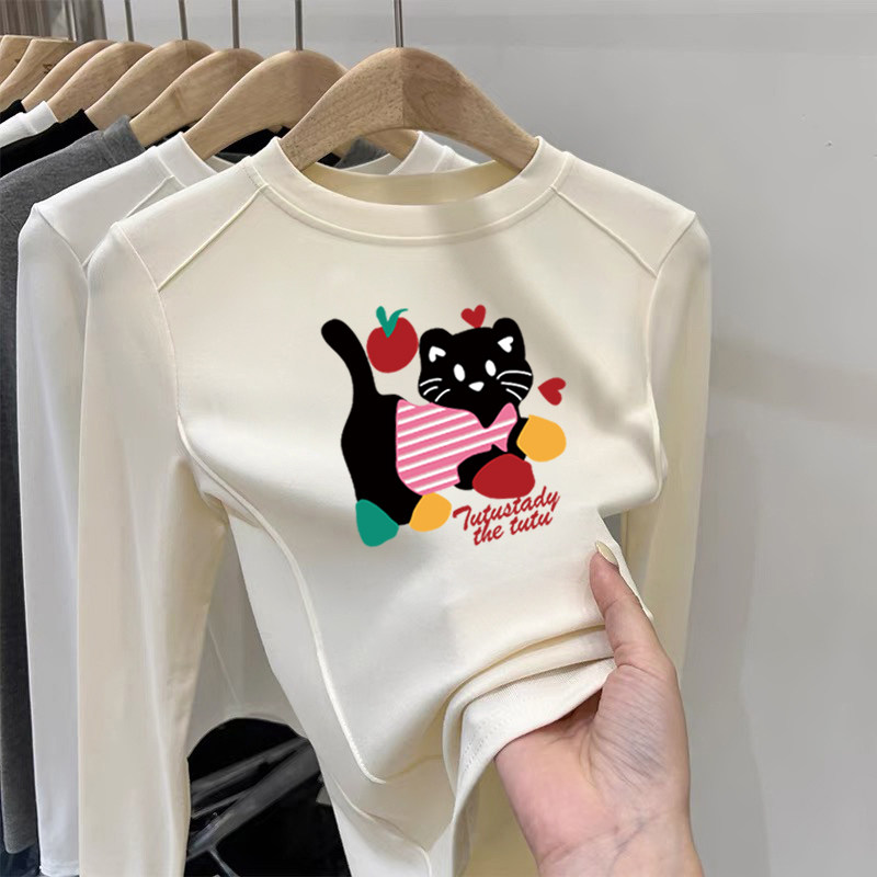 儿童德绒打底衫女童超好看韩系卡通猫咪女孩内搭长袖宝宝保暖上衣