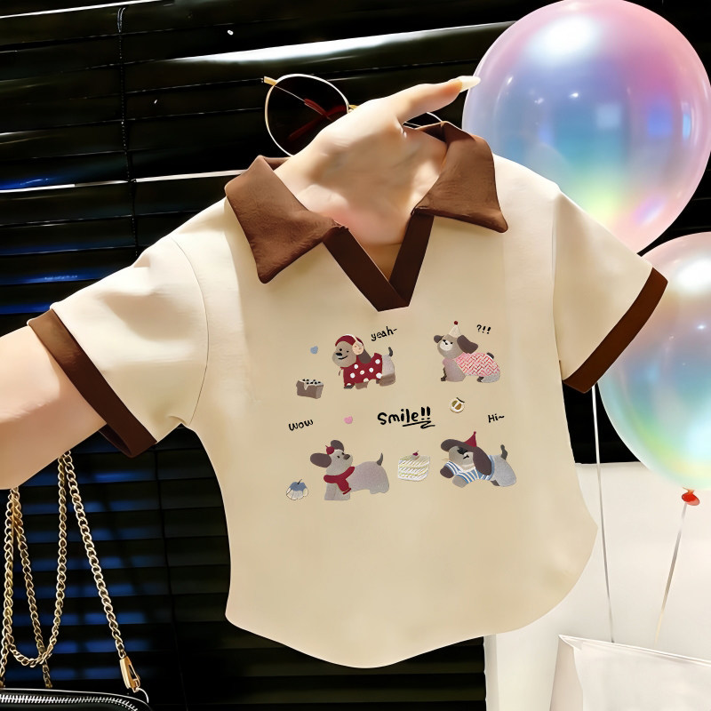 女宝宝短袖t恤纯棉polo衫儿童夏装卡通小狗女童超好看韩系上衣服