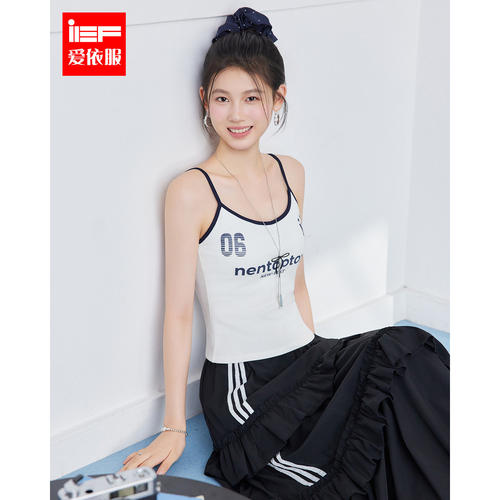 IEF/爱依服2026夏季新款韩系简约字母印花吊带背心女撞色修身内搭