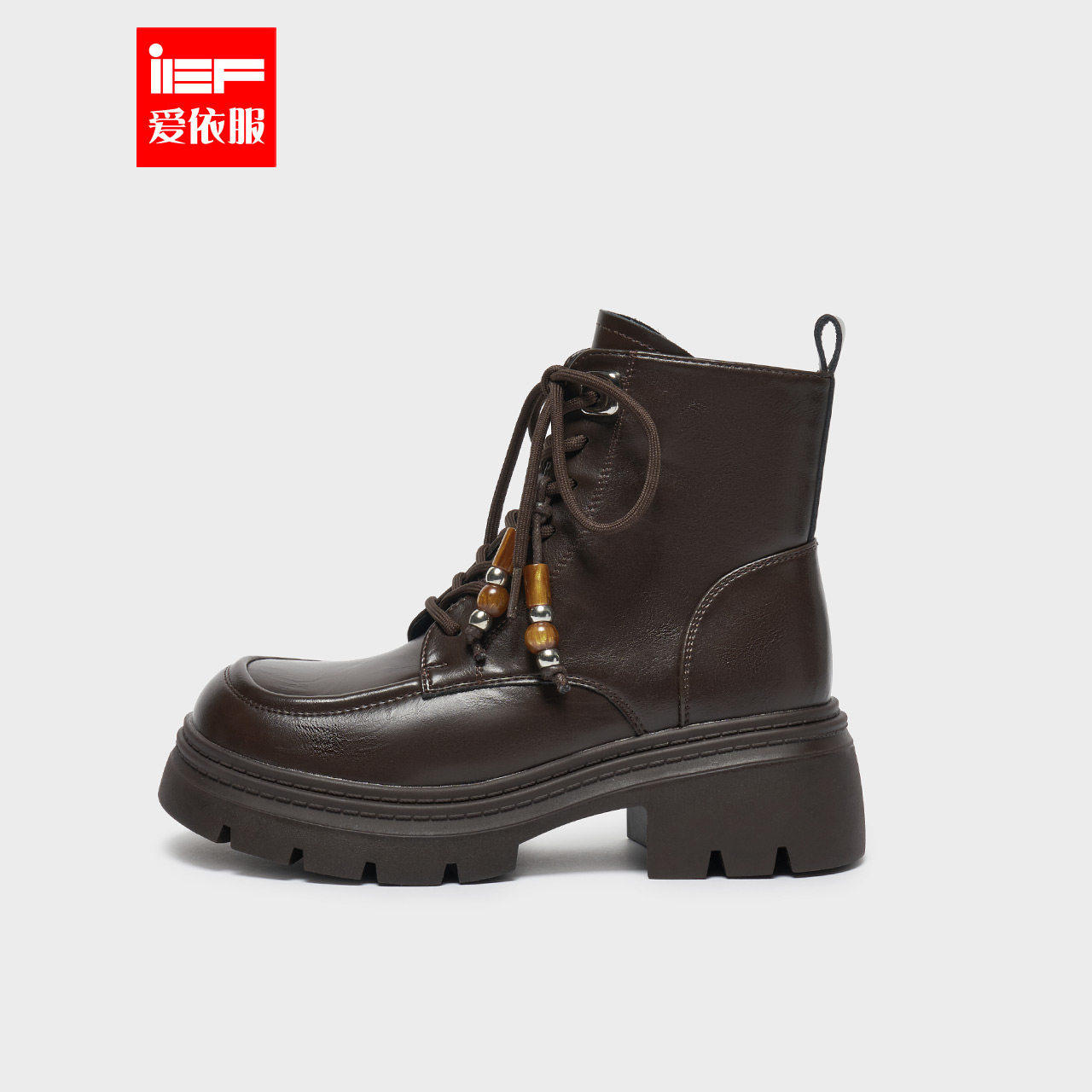 IEF/爱依服靴子2025秋冬新款韩版复古时尚通勤百搭方头厚底马丁靴,女鞋,马丁靴,淘宝优惠券,粉丝福利购,淘宝优惠卷