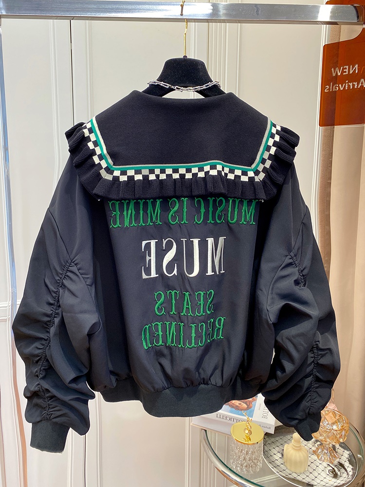 春秋字母刺绣娃娃领棒球服女外套