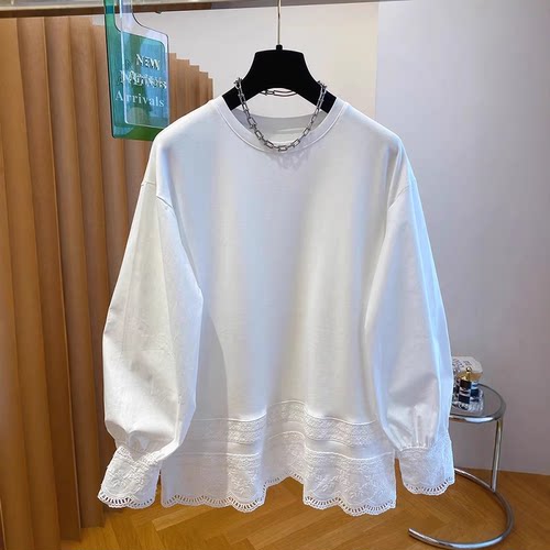 蕾丝拼接泡泡袖卫衣女秋季娃娃衫