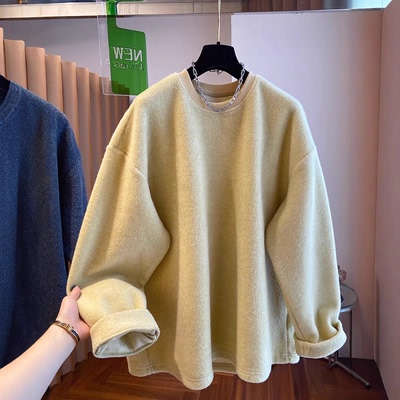 羊羔绒中长款卫衣女冬宽松上衣