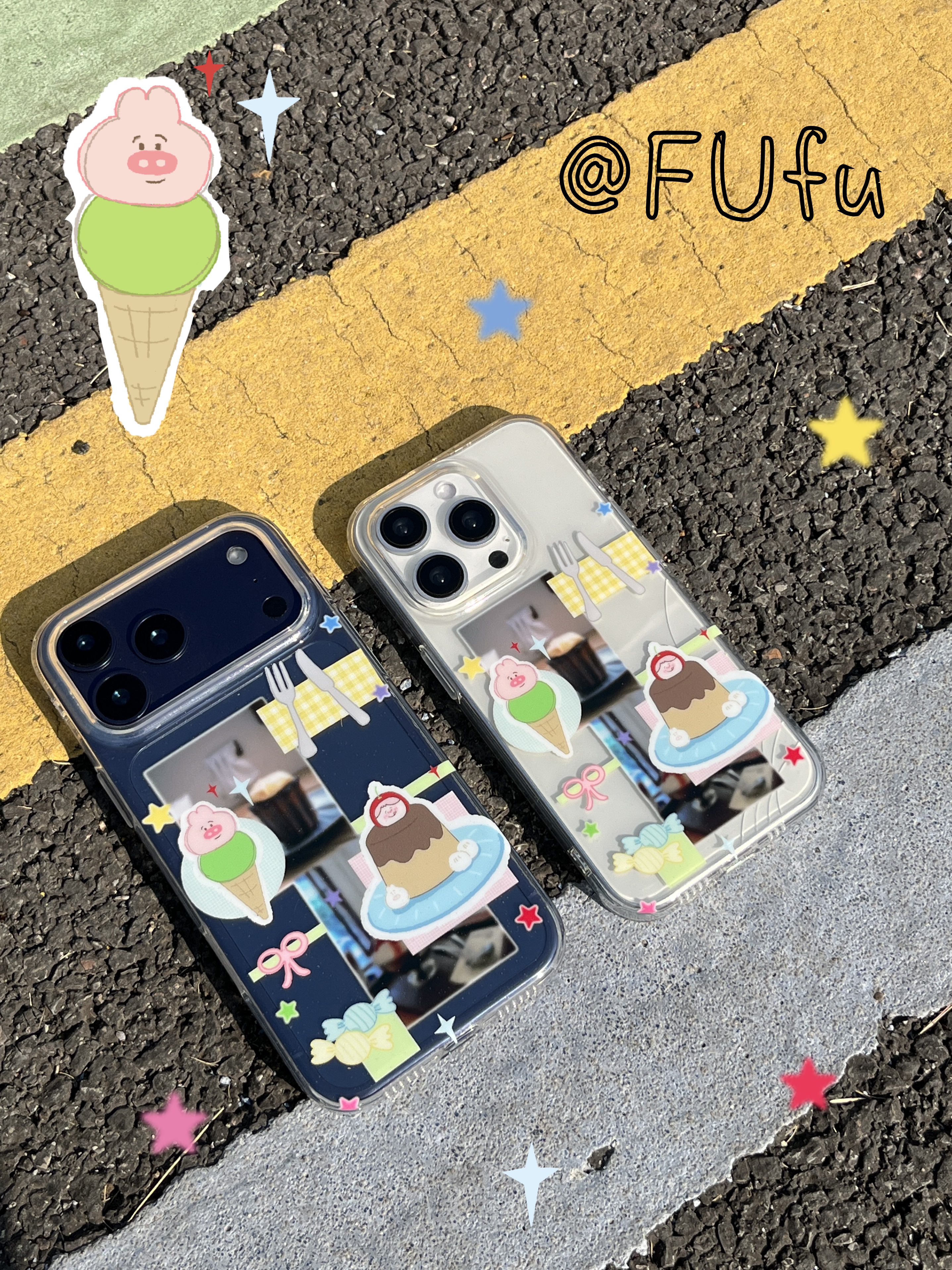 《甜品时光》原创手机壳【福禄士多】IMD双层亮面闪粉包相机键适用ip17pmip16pm16pip15pm15p