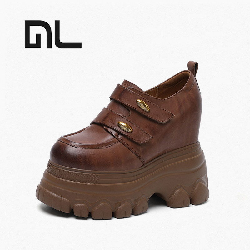 全真皮14cm内增高英伦风厚底松糕鞋女棕色防水台超高跟小个子单鞋,女鞋,时尚休闲鞋,淘宝优惠券,粉丝福利购,淘宝优惠卷