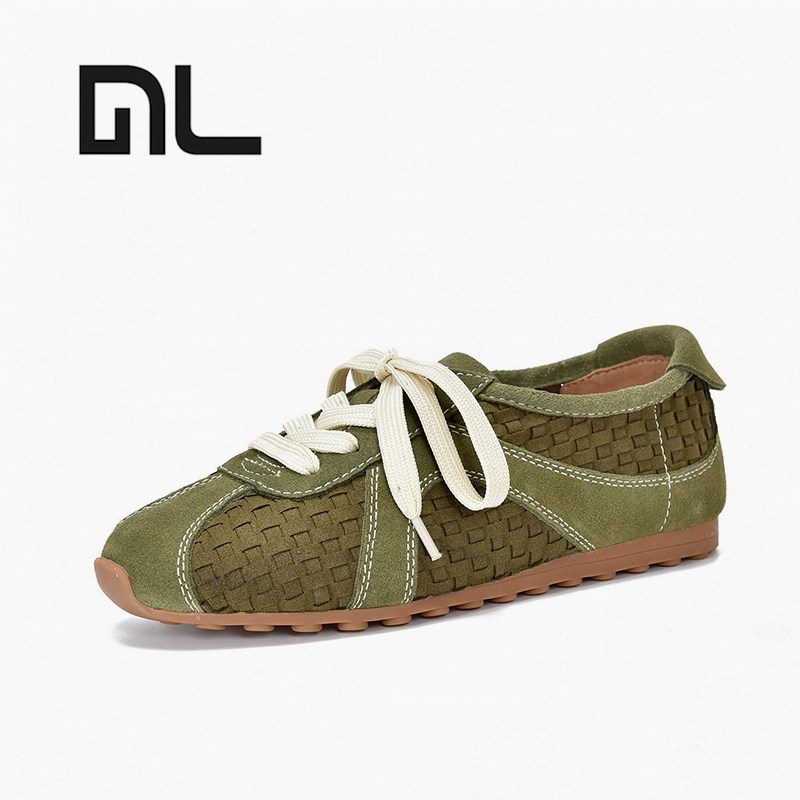 手工编织牛皮德训鞋软底平底系带低帮休闲鞋2026春夏款真皮女单鞋,女鞋,时尚休闲鞋,淘宝优惠券,粉丝福利购,淘宝优惠卷