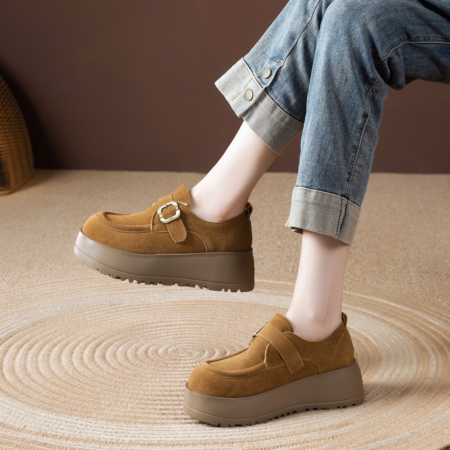 厚底加绒勃肯鞋女冬季新款复古休闲雪地靴棉鞋加厚保暖松糕底棉鞋