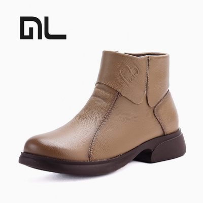 头层牛皮软底短靴女真皮靴子中老年冬季加绒保暖妈妈棉鞋防滑皮鞋