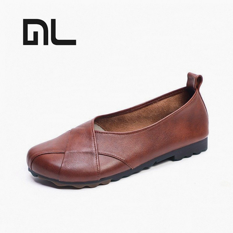 头层牛皮软底单鞋女浅口平底鞋大圆头复古休闲鞋43超大码真皮女鞋,女鞋,时尚休闲鞋,淘宝优惠券,粉丝福利购,淘宝优惠卷