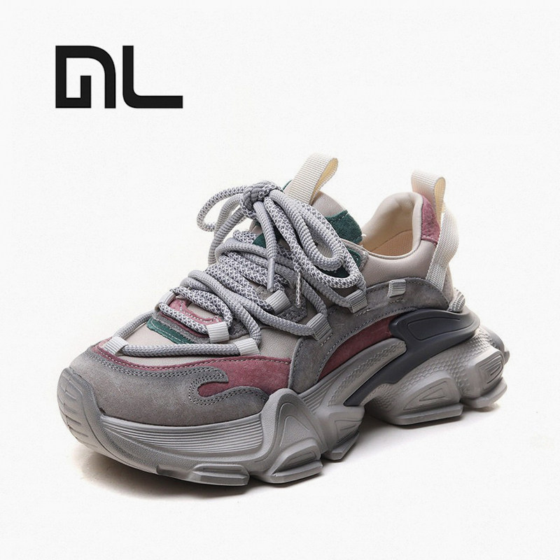 厚底老爹鞋女2026新款拼色小个子舒适百搭时尚休闲鞋复古真皮女鞋,女鞋,时尚休闲鞋,淘宝优惠券,粉丝福利购,淘宝优惠卷