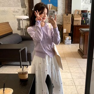 韩系早春独特超好看的长袖连衣裙子女2026新款气质高级感长裙套装