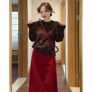 新年穿搭咖色毛衣连衣裙子女2026冬季新款巨好看冬装一整套装长裙