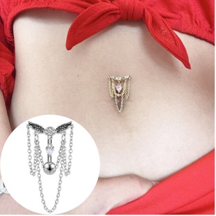 欧美脐钉脐环天使翅膀流苏链条倒扣肚脐钉肚脐环天使之翼脐饰