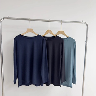 宽松休闲打底衫 下开叉圆领男女版