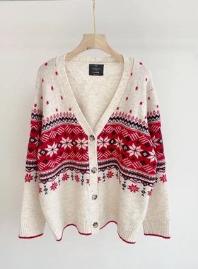 Z-27 圣诞风费尔岛休闲红色系列开衫