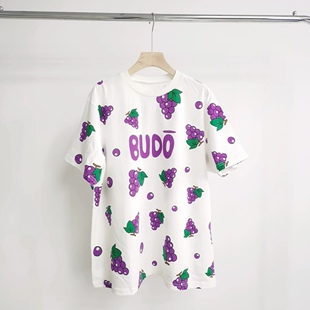 棉质短袖 大版 T恤 葡萄图案男女款 B211