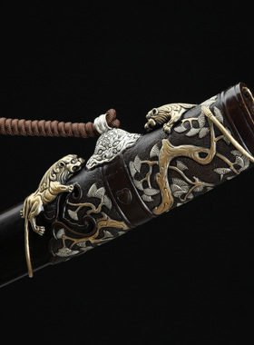 未开刃刀剑三色铜九狮军刀花纹钢手工锻打硬剑防身兵器收藏未开刃