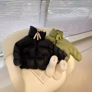 儿童女冬装绿色羽绒棉服短款洋气免洗棉袄加厚保暖棉衣外套女童潮